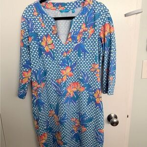 Tori Richard Blue and Orange Floral Dress